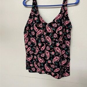 Lands End V-Neck Tankini layer SWIM TOP medium 10 12 D cup 535462 black pink